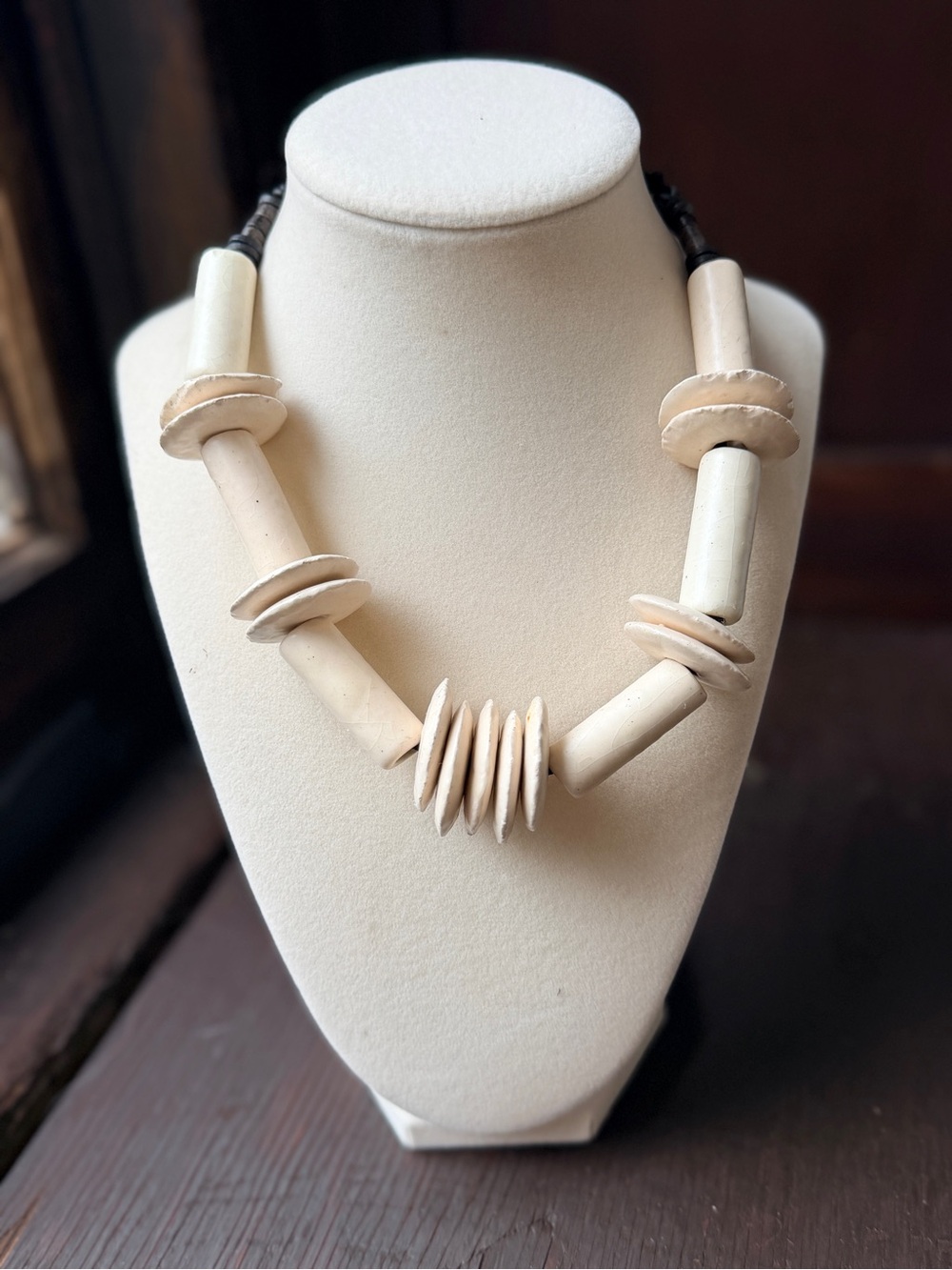 Handcrafted Cream Statement Necklace - Natural Bead Design